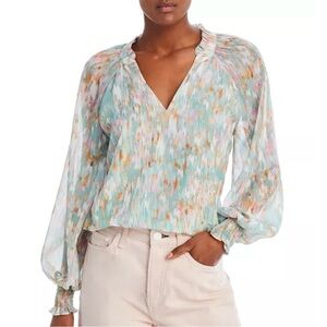 Bloomingdale’s Aqua Metallic Abstract Print Blouse ~ Exclusive
